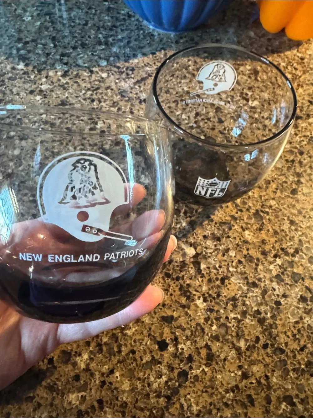 Black NFL New England Patriots Stemless Round Drinking Glasses  - Set of 2